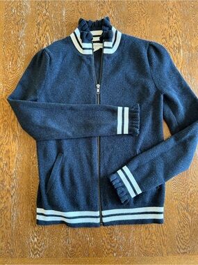 Treasure & Bond Grey Zip-Up Cardigan with White Stripe Trim